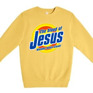 Funny The Blood Of Jesus Washes Souls Clean Detergent Premium Crewneck Sweatshirt