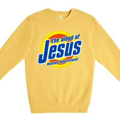 Funny The Blood Of Jesus Washes Souls Clean Detergent Premium Crewneck Sweatshirt