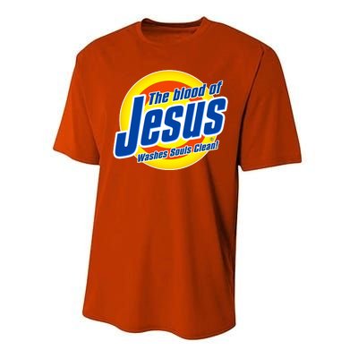 Funny The Blood Of Jesus Washes Souls Clean Detergent Performance Sprint T-Shirt