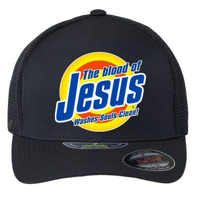 Funny The Blood Of Jesus Washes Souls Clean Detergent Flexfit Unipanel Trucker Cap