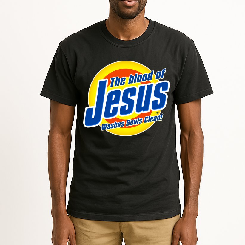 Funny The Blood Of Jesus Washes Souls Clean Detergent Tall T-Shirt