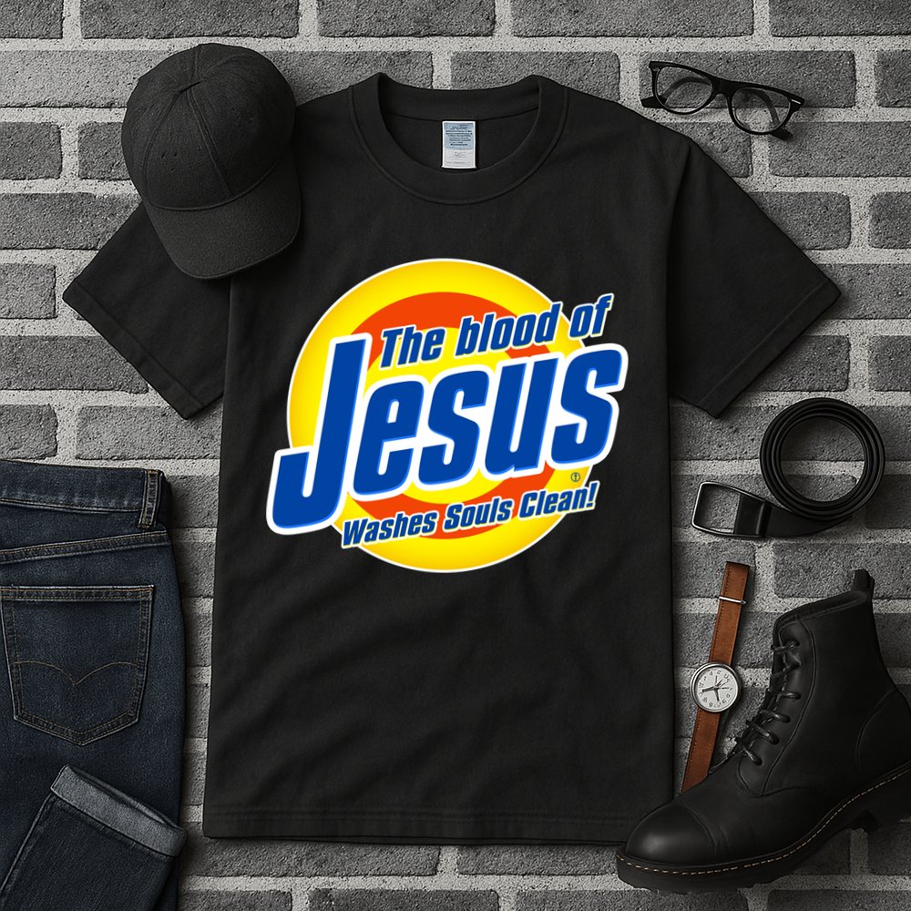 Funny The Blood Of Jesus Washes Souls Clean Detergent Tall T-Shirt