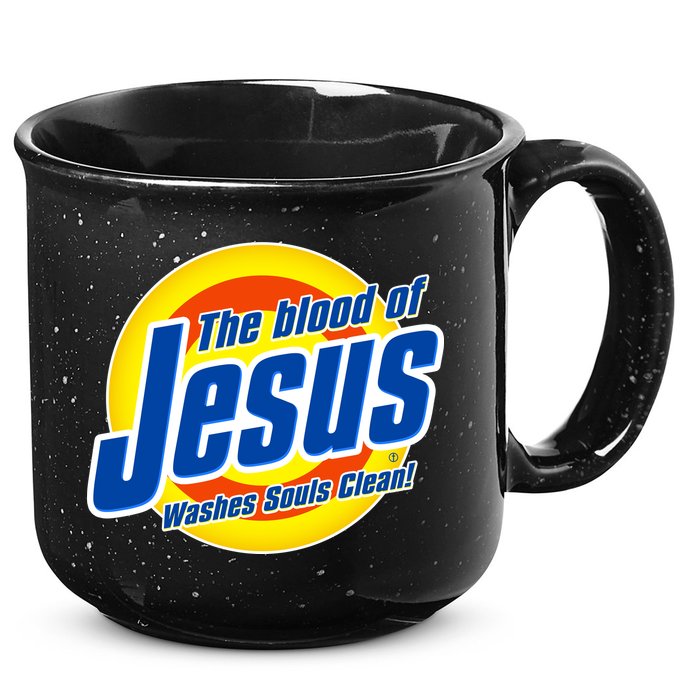 Funny The Blood Of Jesus Washes Souls Clean Detergent 15oz Campfire Ceramic Mug