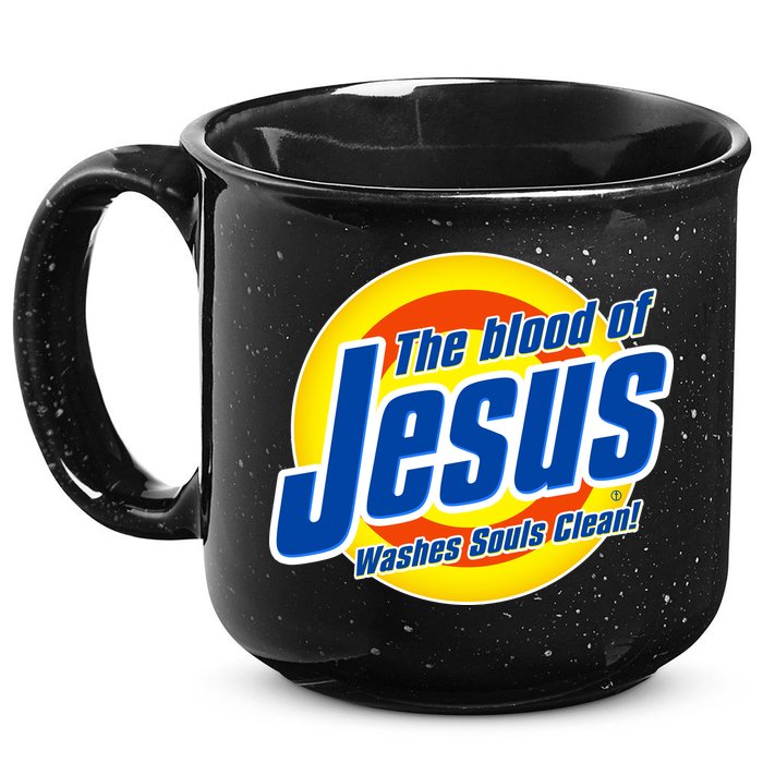 Funny The Blood Of Jesus Washes Souls Clean Detergent 15oz Campfire Ceramic Mug