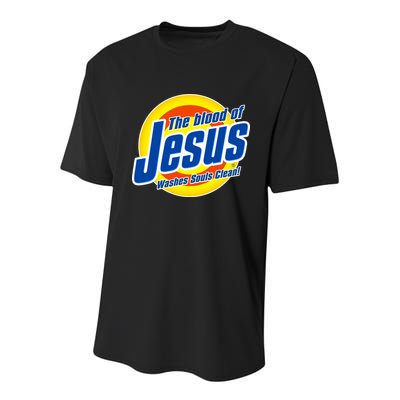 Funny The Blood Of Jesus Washes Souls Clean Detergent Youth Performance Sprint T-Shirt