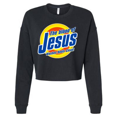 Funny The Blood Of Jesus Washes Souls Clean Detergent Cropped Pullover Crew