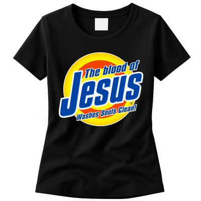 Funny The Blood Of Jesus Washes Souls Clean Detergent Womens T-Shirt
