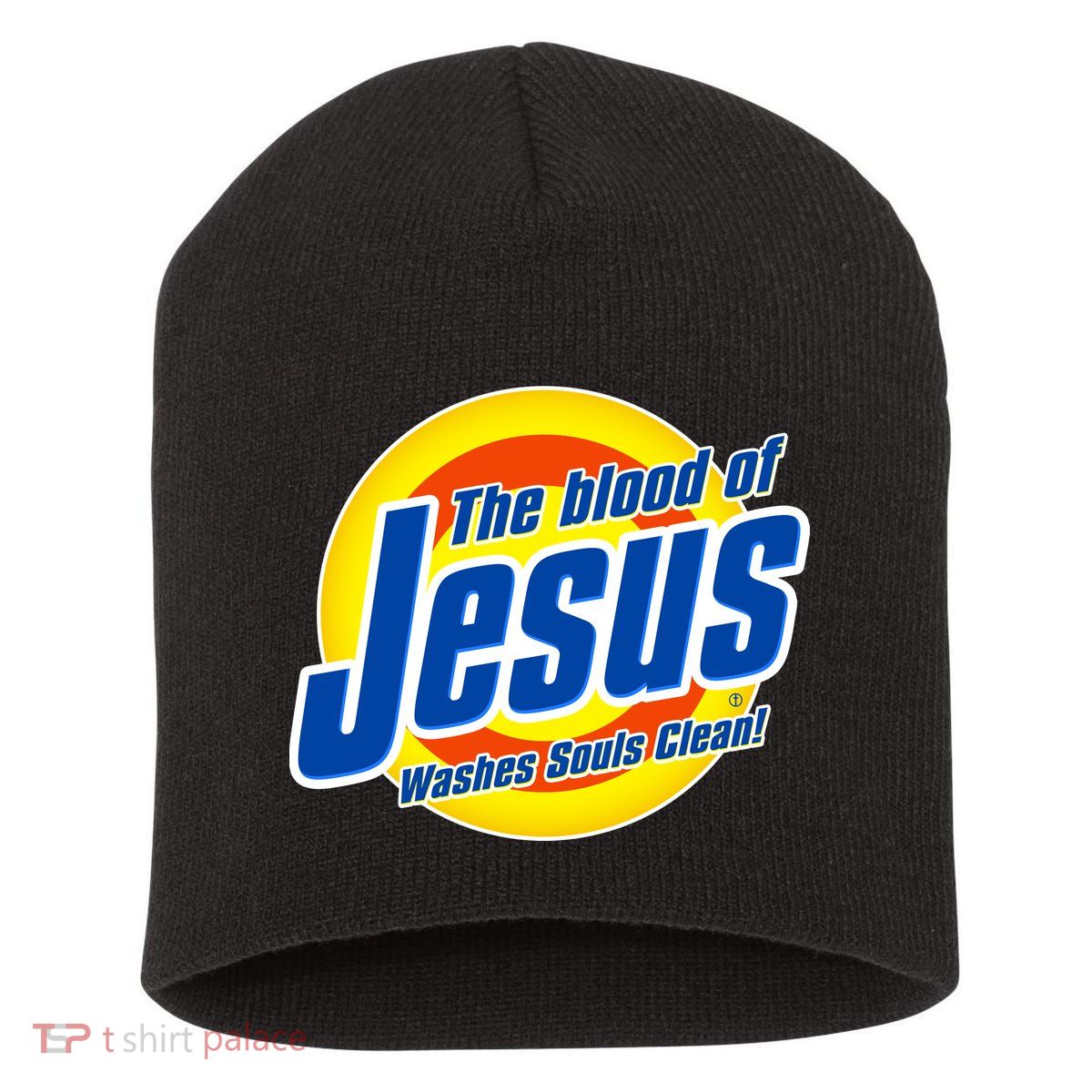 Funny The Blood Of Jesus Washes Souls Clean Detergent Short Acrylic Beanie