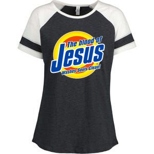 Funny The Blood Of Jesus Washes Souls Clean Detergent Enza Ladies Jersey Colorblock Tee