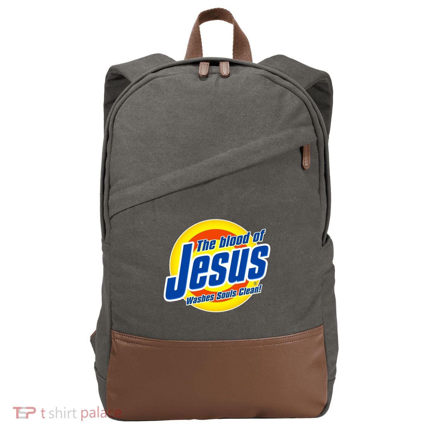 Funny The Blood Of Jesus Washes Souls Clean Detergent Cotton Canvas Backpack
