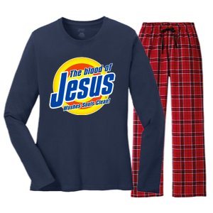 Funny The Blood Of Jesus Washes Souls Clean Detergent Women's Long Sleeve Flannel Pajama Set 