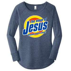 Funny The Blood Of Jesus Washes Souls Clean Detergent Women's Perfect Tri Tunic Long Sleeve Shirt