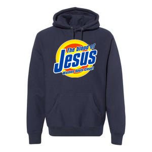 Funny The Blood Of Jesus Washes Souls Clean Detergent Premium Hoodie