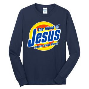 Funny The Blood Of Jesus Washes Souls Clean Detergent Tall Long Sleeve T-Shirt