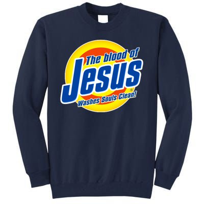 Funny The Blood Of Jesus Washes Souls Clean Detergent Tall Sweatshirt