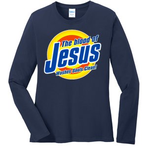 Funny The Blood Of Jesus Washes Souls Clean Detergent Ladies Long Sleeve Shirt