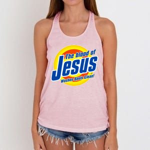 Funny The Blood Of Jesus Washes Souls Clean Detergent Women's Knotted Racerback Tank