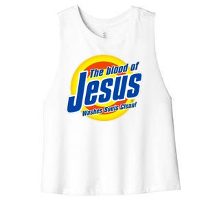 Funny The Blood Of Jesus Washes Souls Clean Detergent Women's Racerback Cropped Tank