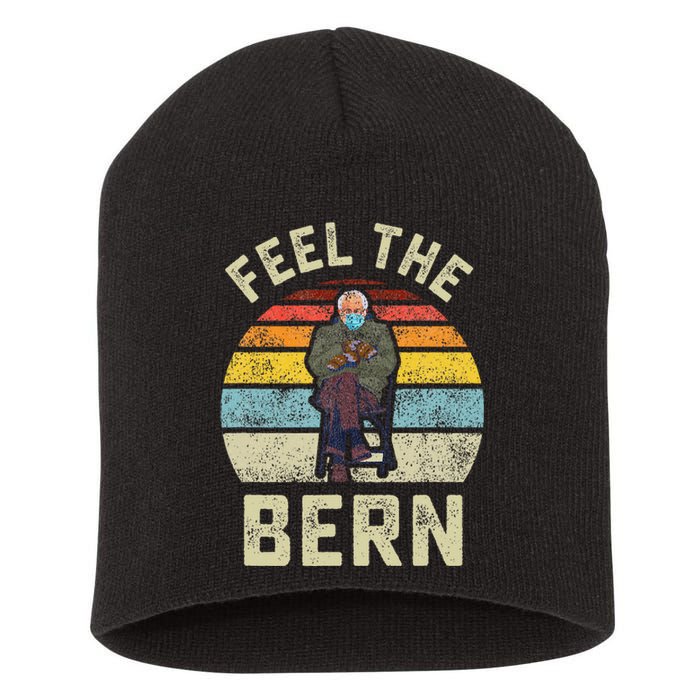 Feel The Bern Bernie Sanders Mittens Vintage Funny Meme Short Acrylic Beanie