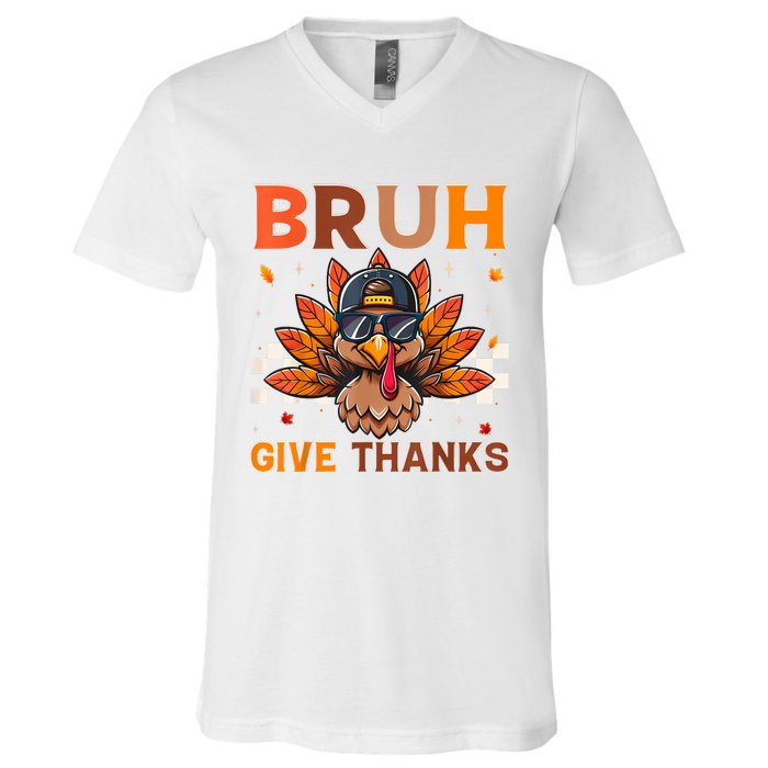 Funny Turkey Bruh Meme Thanksgiving V-Neck T-Shirt