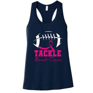 Funny Tackle Breast Cancer Awareness Football Pink Ribbon Gift Women's Racerback Tank