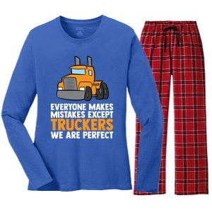 Funny Trucker Big Rig Semi Trailer Truck Driver Cool Gift Women's Long Sleeve Flannel Pajama Set 