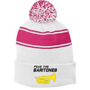 Fear The Baritones Marching Band Funny Marching Baritone Stripe Pom Pom Beanie