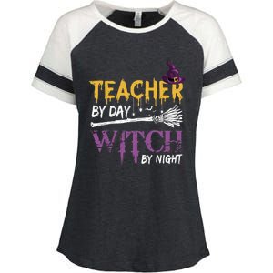 Funny Teacher By Day Witch By Night Halloween Party Gift Enza Ladies Jersey Colorblock Tee