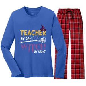 Funny Teacher By Day Witch By Night Halloween Party Gift Women's Long Sleeve Flannel Pajama Set 