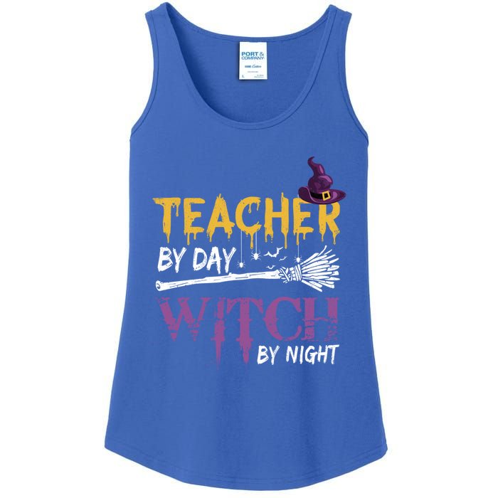 Funny Teacher By Day Witch By Night Halloween Party Gift Ladies Essential Tank