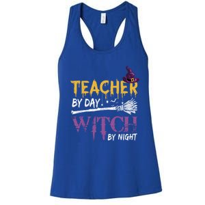 Funny Teacher By Day Witch By Night Halloween Party Gift Women's Racerback Tank