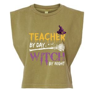 Funny Teacher By Day Witch By Night Halloween Party Gift Garment-Dyed Women's Muscle Tee