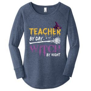 Funny Teacher By Day Witch By Night Halloween Party Gift Women's Perfect Tri Tunic Long Sleeve Shirt