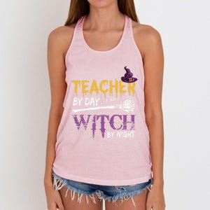 Funny Teacher By Day Witch By Night Halloween Party Gift Women's Knotted Racerback Tank