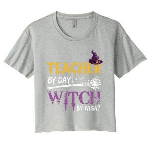 Funny Teacher By Day Witch By Night Halloween Party Gift Women's Crop Top Tee