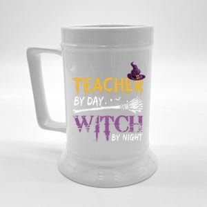 Funny Teacher By Day Witch By Night Halloween Party Gift Beer Stein