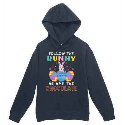 Follow The Bunny He Has The Chocolate Funny Easter Urban Pullover Hoodie