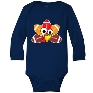 Funny Thanksgiving Baby Turkey Football Balls Sport Lovers  Baby Long Sleeve Bodysuit