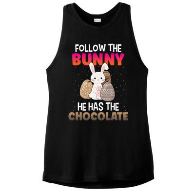 Follow The Bunny He Has Chocolate Happy Easter Day Funny Gift Ladies PosiCharge Tri-Blend Wicking Tank