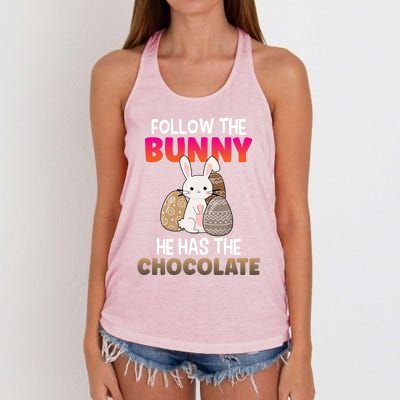 Follow The Bunny He Has Chocolate Happy Easter Day Funny Gift Women's Knotted Racerback Tank