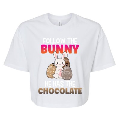 Follow The Bunny He Has Chocolate Happy Easter Day Funny Gift Bella+Canvas Jersey Crop Tee