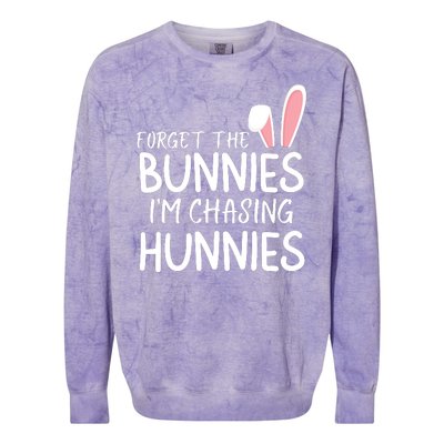 Forget The Bunnies IM Chasing Hunnies Easter Bunny Easter Clothing Funny Easter Colorblast Crewneck Sweatshirt