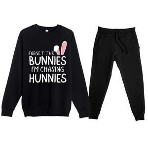 Forget The Bunnies IM Chasing Hunnies Easter Bunny Easter Clothing Funny Easter Premium Crewneck Sweatsuit Set