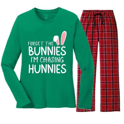 Forget The Bunnies IM Chasing Hunnies Easter Bunny Easter Clothing Funny Easter Women's Long Sleeve Flannel Pajama Set 