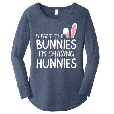 Forget The Bunnies IM Chasing Hunnies Easter Bunny Easter Clothing Funny Easter Women's Perfect Tri Tunic Long Sleeve Shirt