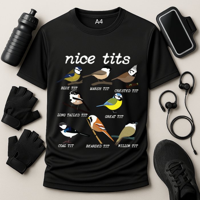 Funny Tit Birds Birdwatcher Cooling Performance Crew T-Shirt