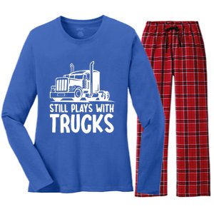 Funny Trucker Big Rig Semi Trailer Truck Driver Cool Gift Women's Long Sleeve Flannel Pajama Set 