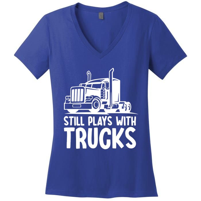 Funny Trucker Big Rig Semi Trailer Truck Driver Cool Gift Women's V-Neck T-Shirt