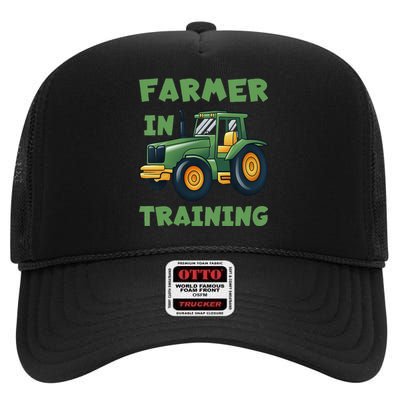  Funny Tractor Boy Farmer In Training Tractor  High Crown Mesh Back Trucker Hat