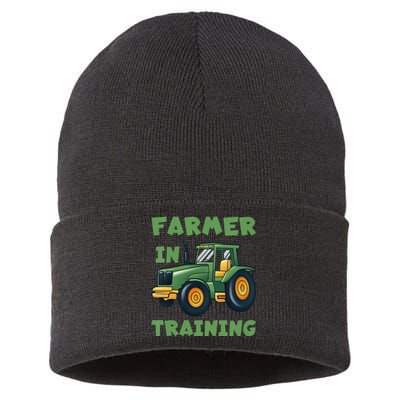  Funny Tractor Boy Farmer In Training Tractor  Sustainable Knit Beanie